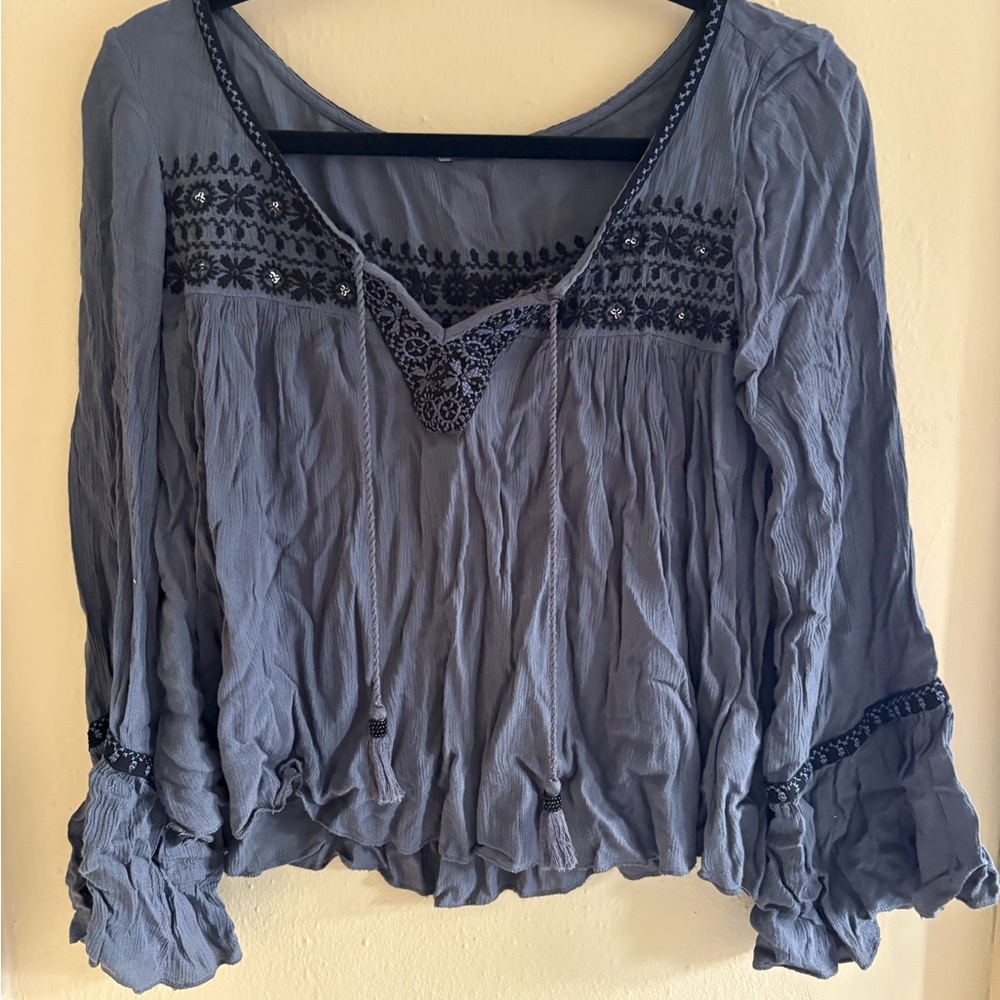 American Eagle Women's Gray Boho Top
